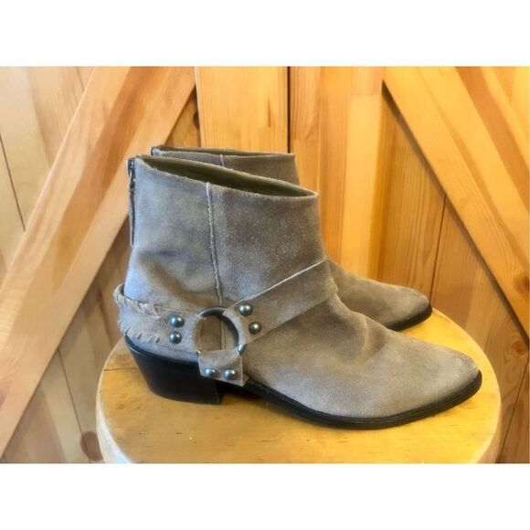 VINTAGE 7 Alameda Gray Suede Leather Western Boho Harness Ankle Boots Booties 6. - Picture 3 of 6